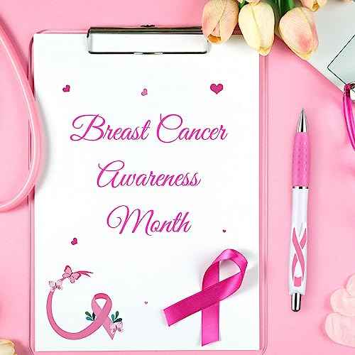 Ctosree 150 Pcs Breast Cancer Awareness Pens Bulk Retractable Pink Ribbon Black Ink Ballpoint Pens Gift Breast Cancer Awareness Party Favors for Office Women Nurse Coworkers Employees Bus Driver