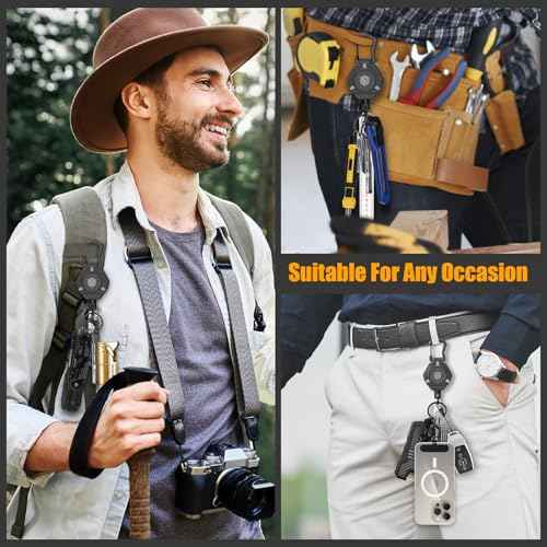 Oaridey Magnetic Retractable Keychain, Heavy Duty Carabiner Badge Holder with Phone Tether Tabs, Tactical ID Badge Reel with 31.8'' Coated Steel Cord and Lobster Clasp, Bearing 10.0 oz - 2 Pack