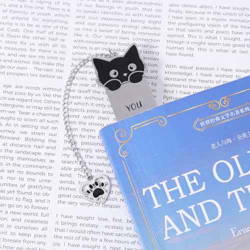 Cat Bookmark, Zinc Alloy Kitten Pet Book Marker for Women Cute Bookmark for Reading Women Bookish Gift for Cat Lovers Funny Animals Book Mark with Heart Pendent for Book Cat Lovers