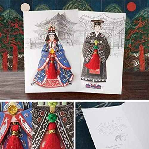 From&to Hanbok 6pcs Korean Royal family Dress Cards Sets korea souvenir Korean Clothes Traditional Greeting Cards Thank you Birthday Wedding Anniversary Invitation New Year Card &Envelope (ft221)
