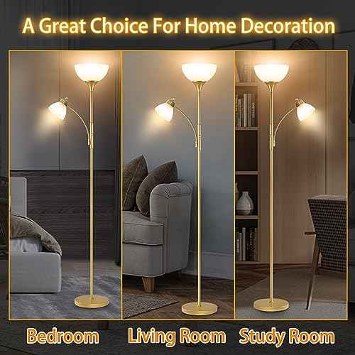 Floor Lamp, Standing lamp, Stepless Dimming Brightness, Included 9W and 5W LED Bulbs, Lamp for Living Room, Bedroom, Office, Reading