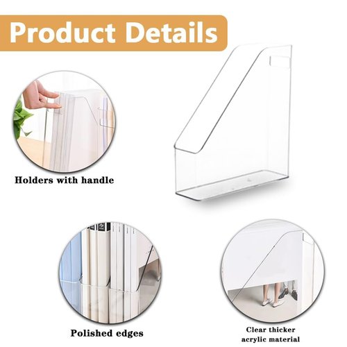 Voittozege 6 Pack Clear Acrylic Magazine File Holder, Acrylic Vertical File Organizer File Folder Bin Storage File Folder Rack Clear Plastic File Folder Organizer for Home Office Space