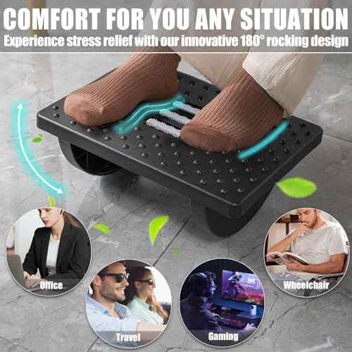 Foot Rest for Under Desk at Work - Ergonomic Foot Stools for Under Office Desk - Rocking Footrest with Roller Massager - Leg Rest for Chair, Computer Gaming - Promote Leg Circulation