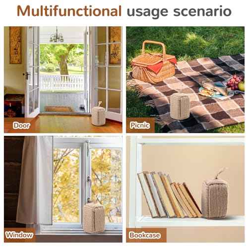 Rope Door Stop Decorative Door Stop with Handle 4.72 ''d x 11.8''h 8.8lb Square Heavy Weighted Stoppers for Outdoor Inside Bottom Home to Keep Open Light Brown
