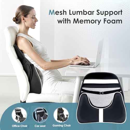 FLORICH Double Layer Breathable Mesh Lumbar Support Ergonomic Leather Lumbar Support Pillow with 3D Mesh Back Support and Adjustable Strap for CarSeat & Office Chair