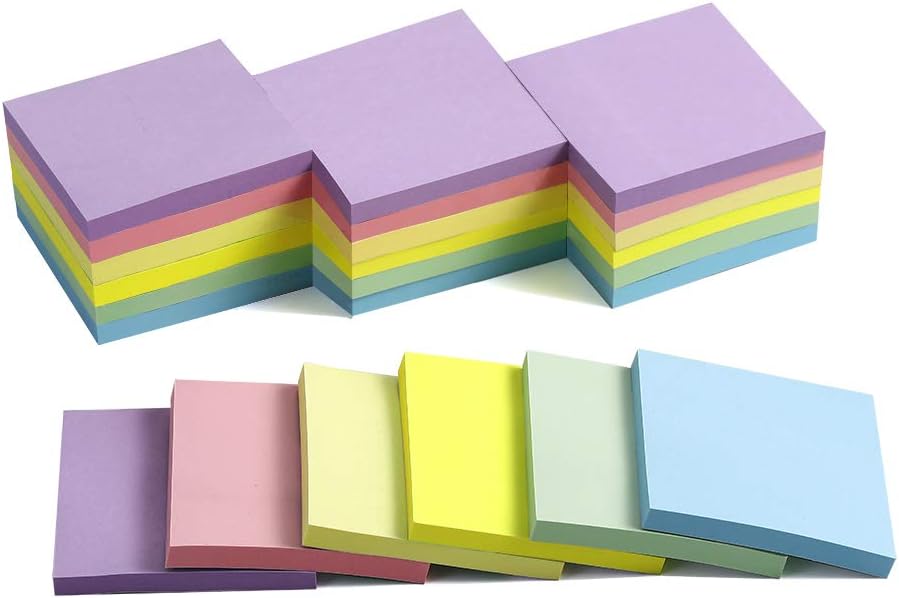 (24 Pack) Sticky Notes 3x3 in Post Bright Stickies Colorful Super Sticking Power Memo Pads, Strong Adhesive, 74 Sheets/pad