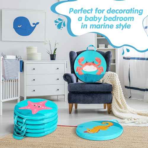 Suzile 8 Pcs Under The Sea Kids Floor Cushions for Classroom, Ocean Animals Flexible Seating Mat, Round Soft Waterproof Floor Pillow for Home Daycare Preschool Kindergarten, 8 Styles