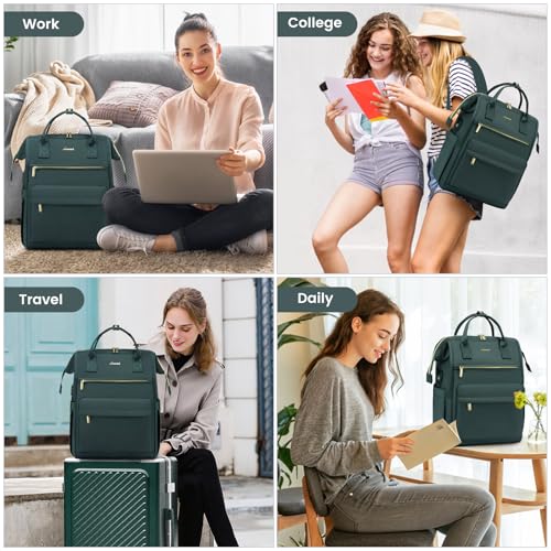 LOVEVOOK Laptop Backpack for Women, 17 Inch Work Teacher Nurse Bag, Large Capacity Business Computer Backpack Purse with USB Port, Stylish Casual Daypack for Travel,Green
