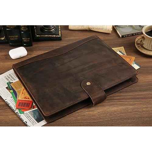 Personalized Leather Portfolio for Men, Leather Padfolio for Women, Business Resume Portfolio Folder, Leather Notepad Portfolio Organizer, A4 Leather Folio Legal Pad Holder (Dark Khaki, Non-Custom)
