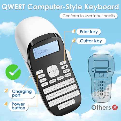 Label Maker Machine with Tapes, Label Maker Waterproof-Labels, Portable Rechargeable Labeler with 12mm-Tape, Bluetooth Backlit Labeling Machine, LT12 Handheld Label Printer for Office Home
