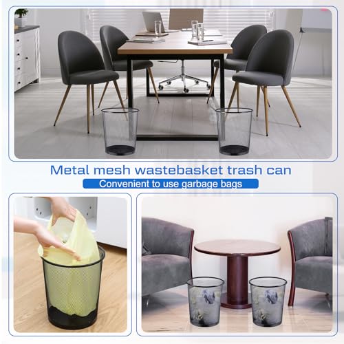 Hushee 12 Pcs Metal Mesh Trash Can Wire Waste Paper Basket Trash Bin Garbage Can for Office Under Desk, Kitchen, Bedroom, Den, Dorm Room, Toilet(Black,12 Pcs)