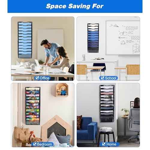 Wall File Holder, 12 Pockets Hanging File Folder, Paper Organizer Storage, Document Rack, Mail Holder, Magazine Rack, Wall Organizer for Office, Black