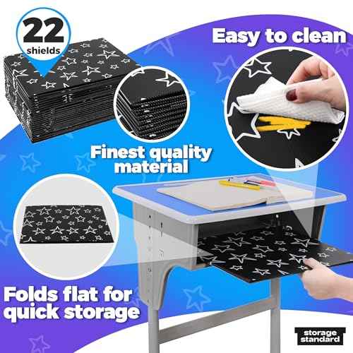 22-Pack Desk Dividers for Students - Star, Durable & Waterproof Plastic Study Carrel Divider, Classroom Folders Teacher Supplies, Easy-to-Clean Plastic Privacy Shield Folder Boards for Student Desks