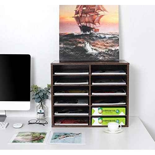 EasyPAG Mail Organizer Countertop, Wood Literature Organizer, Student Classroom Mailbox for School, Desktop Paper Sorter for Office Home, 12 Compartments, Archaize