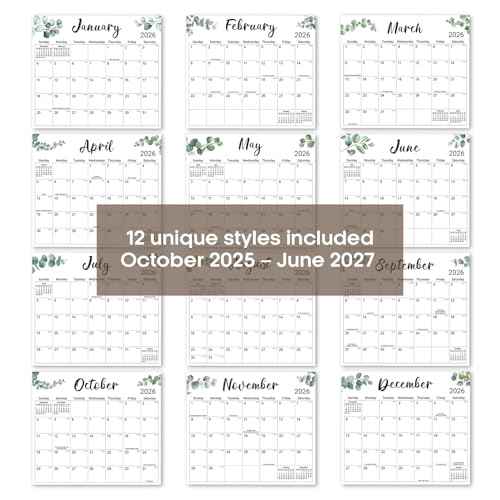 Aesthetic 2025-2026 Magnetic Calendar for Refrigerator, 21-Month Fridge Calendar Magnet from October 2025 to June 2027, Greenery Design for Easy Organizing