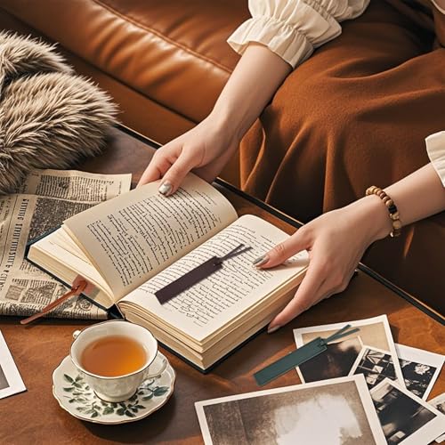 4 Pcs Leather Bookmark, Classic Stitched Bookmark with Leather Rope, Bookmarks for Men, Handmade Stitched Book Marks Page Markers for Book Reader Teachers Students School Office