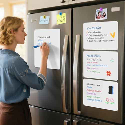 MaxGear 5 Pack Magnetic Whiteboard Sheets for Fridge, 12"x 8" Small Refrigerator Dry Erase Board for Kitchen Organizer and Planner, Smooth and Reusable, Includes 5 Markers, 5 Magnets and 1 Eraser