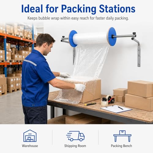 MiBoce 120CM Wall Mount Bubble Foam Wrap Dispenser Galvanized Steel Packaging Holder