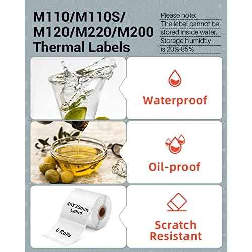 Phomemo 1.57"x1.18"(40x30mm) Label, 6 Rolls M110/M100/M150/M250/M220 Thermal Paper - Multi-Purpose Square Self-Adhesive Label, 230 Labels/Roll, Black on White