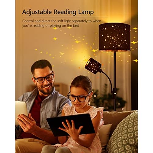 Floor Lamp Black, Reading Standing Lamps for Living Room, 62" Tall Torchiere Lamp for Kids Room, 3-Way Switch, Star-Gold Lampshade, Modern Goth Decor for Bedroom/Office, Bulbs Not Included(E26 Base)