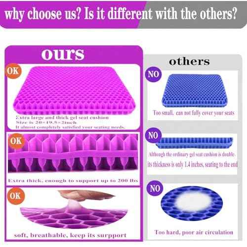 Plus Size Gel Seat Cushion, Extra Large and Thick, Seat Cushion for Pressure Relief for Back, Hip, Sciatica, Tailbone Pain, Used for The Office, Car, Wheelchair, Truck, Recliner.(Rose red)