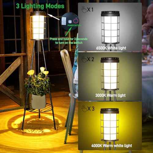 2 - Pack 38 inch Solar Floor Lamps Outdoor with Tripod Plant Stands, Waterproof Outdoor Solar Lights for Garden, Porch, Yard, Backyard, Patio