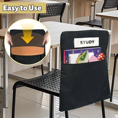 Flickzy 24 Pack Black Chair Pockets for Classroom, 16x19 Inch Seat Organizer with Name Slot