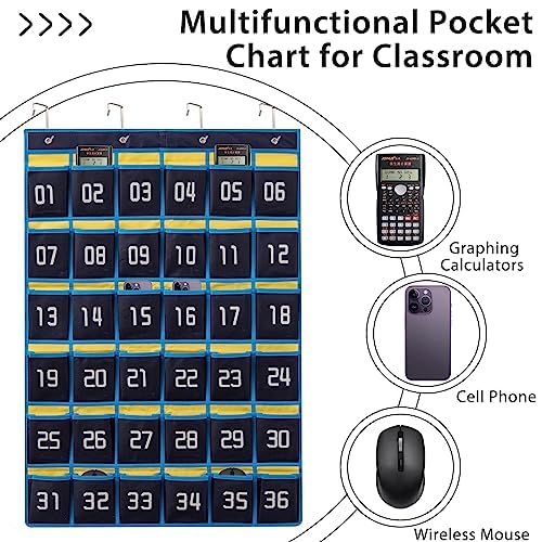 HBlife 2PCS Numbered Classroom Organizer Pocket Chart Cell Phones Holder Wall Door Hanging Storage Bag (Blue, 36 Pocket-2 Pack)