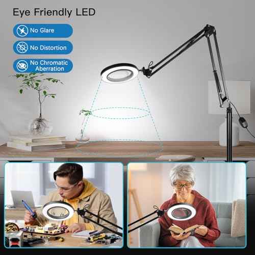 10X Magnifying Floor Lamp, 3-in-1 Hands Free Magnifying Glass with Light and Stand, 2 Color Modes with Clamp for Esthetician Facials Close Work Reading