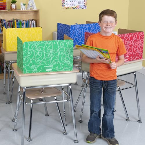 Really Good Stuff Standard Privacy Shields for Student Desks ? Set of 12 - 6 Group Colors - Matte - Study Carrel Reduces Distractions - Keep Eyes From Wandering During Tests, Red, Blue, Green, Yellow, Orange & Purple With Stars & Swirls Pattern