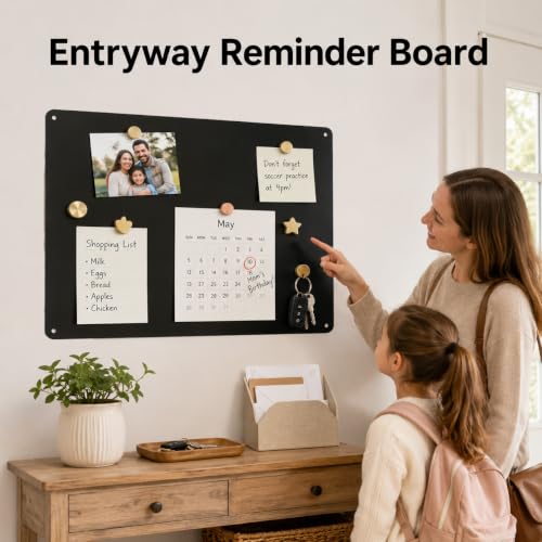 Magnetic Bulletin Board 11.9x16.5 Inch Metal Memo Board Black 2 Pack