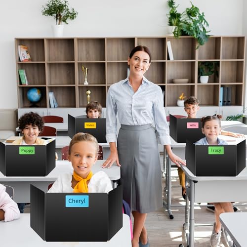 24 Pack Black Desk Dividers for Students, Privacy Shields Folder for Students, Durable & Waterproof Plastic Study Board, Classroom Teacher Supplies Test Divider, Includes 40pcs Extra Labels