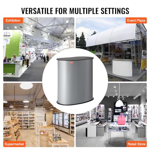 VEVOR Portable Tradeshow Podium Table 35.43 x 19.29 x 37.01 in Black+Silver with Carrying Bag