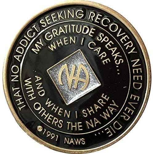 NA Infinity Clean Time Chip Black Silver Glitter Eternity Sobriety Medallion Narcotics Anonymous Official