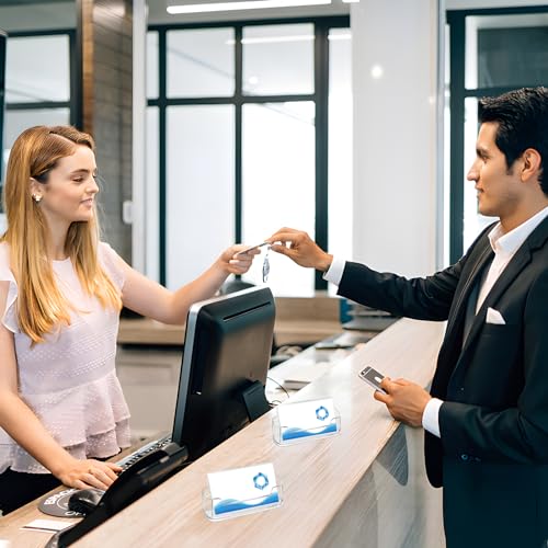 Mototo Acrylic Business Card Holder for Desk, 100 Pack Plastic Business Card Display Clear Business Card Holder Desktop Cards Stand for Home Office Exhibition Desk Table, Fits 30-50 Business Cards