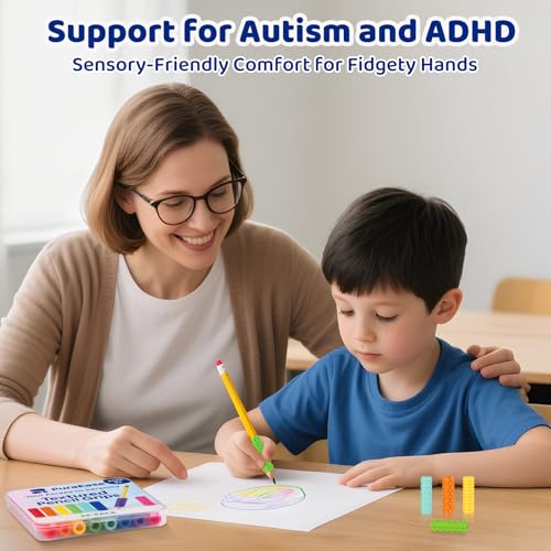 Textured Pencil Grips for Kids, Teens & Adults ? 24PC Sensory Fidget Toys for ADHD, Autism, Anxiety & Stress Relief - Ideal for Teachers as Educational Tools or Classroom Rewards