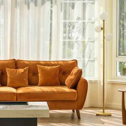 VONLUCE Mid Century Modern Floor Lamp 65", 3 Globe Lights Standing Lamp with LED Bulbs & Frosted Shades, Contemporary Dimmable Tall Pole Lamp for Living Room Bedroom Office, Gold