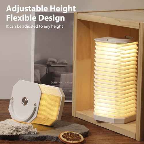 Portable Paper Lamp,White Accordion Desk Lamp,Japanese Lanterns lamp for Home Decoration and Gift,Dimmable Bedside Lamp,1200mAh USB Powered Night Light for Bedroom,Office,Reading