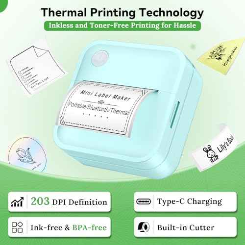 Label Maker Machine with Tape - Mini Sticker Printer Bluetooth Label Printer for Home Office Organization, Portable Thermal Sticker Maker Print Pod with Multiple Templates for Phone (Green)