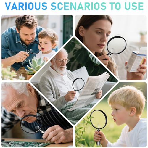 Black 10X-30X Handheld Magnifying Glass 90mm for Reading & Crafts