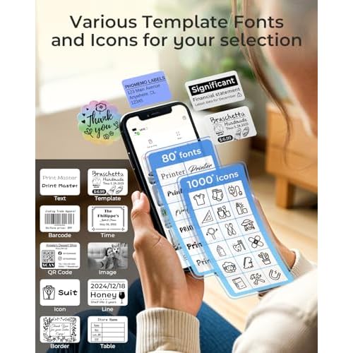 Phomemo M110 Label Makers - Barcode Label Printer Bluetooth Label Maker Portable Thermal Printer for Small Business, Address, Barcode, Logo, Clothing, Mailing, Sticker Printers for Phones & PC, Black