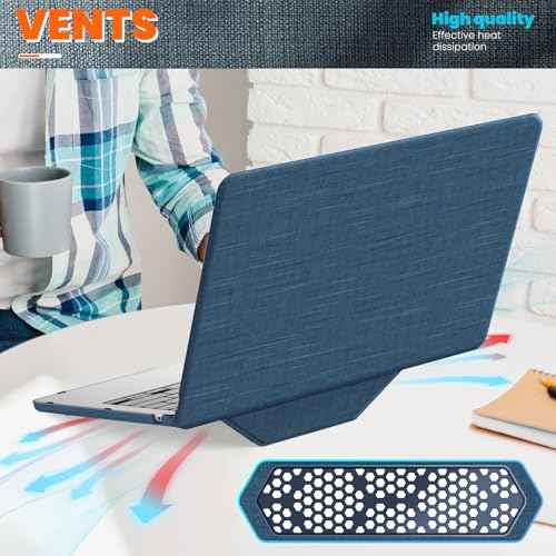 Batianda Fabric Case for New MacBook Air 13 inch 2025 M4 2024 M3 2022 M2 Chip Model A3240 A3113 A2681 High-End Business Design Durable Full Protection with Foldable Triangle Kickstand, Navy Blue