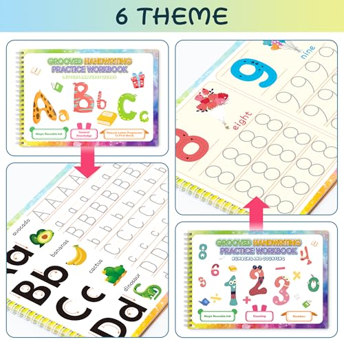Magic Grooved Writing Practice Books, Grooved Handwriting Practice for Kids 3+, Preschool Learning Activities (6 Books with Pens)
