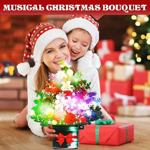 Christmas Tree Pop Up Christmas Cards with Lights and Music, Christmas Tree Bouquet, Popup Musical Greeting Card for Christmas Holiday New Year.