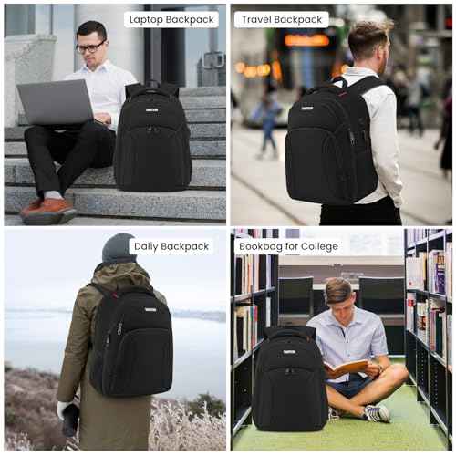 YAMTION Backpack for Men Laptop Backpack with USB Charging Port for Work,School Backpack Waterproof for Teen Boys, Black Travel Backpack