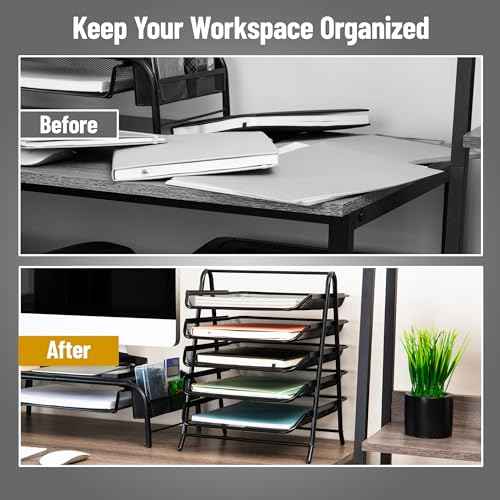 Mind Reader 5-Tier Paper Tray, Desktop Organizer, File Storage, Office, Metal Mesh, 11.75" L x 14" W x 15" H, Set of 2, Black