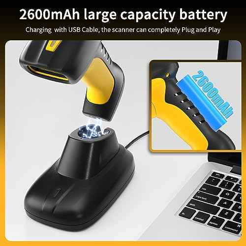 NetumScan Upgraded Industrial Bluetooth QR Barcode Scanner, IP67 Waterproof & 7M Drop Proof, 2600mAh Wireless 1D 2D Bar Code Scanner with Charging Stand for Store, POS, Computer, iPhone, Android