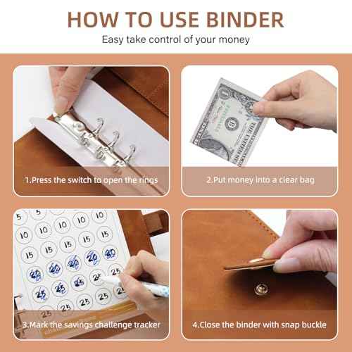 100 Envelopes Money Saving Challenge Binder, A5 Budget Binder with Envelopes and Challenge Tracker, Savings Challenges Planner Book to Save $500, $1000, $5050, $10000 (Brown)
