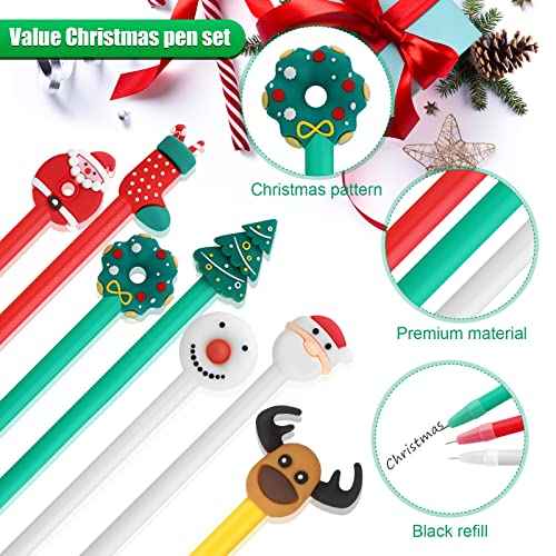 Zonon 200 Pieces Christmas Pens Holiday Novelty Fun Cartoon Characters Stick Black Gel Ink Rollerball Pens for Christmas Xmas Party Favors Goodie Bags Stuffer Gifts Office Supplies, 7 Styles