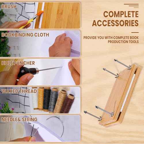 Zulmsuer Book Binding Kits, 7.9¡±x11.6 Bookbinding Kit Materials Supplies with Wooden Book Press Cover Board Bone Folder Awl Binding Strap for DIY